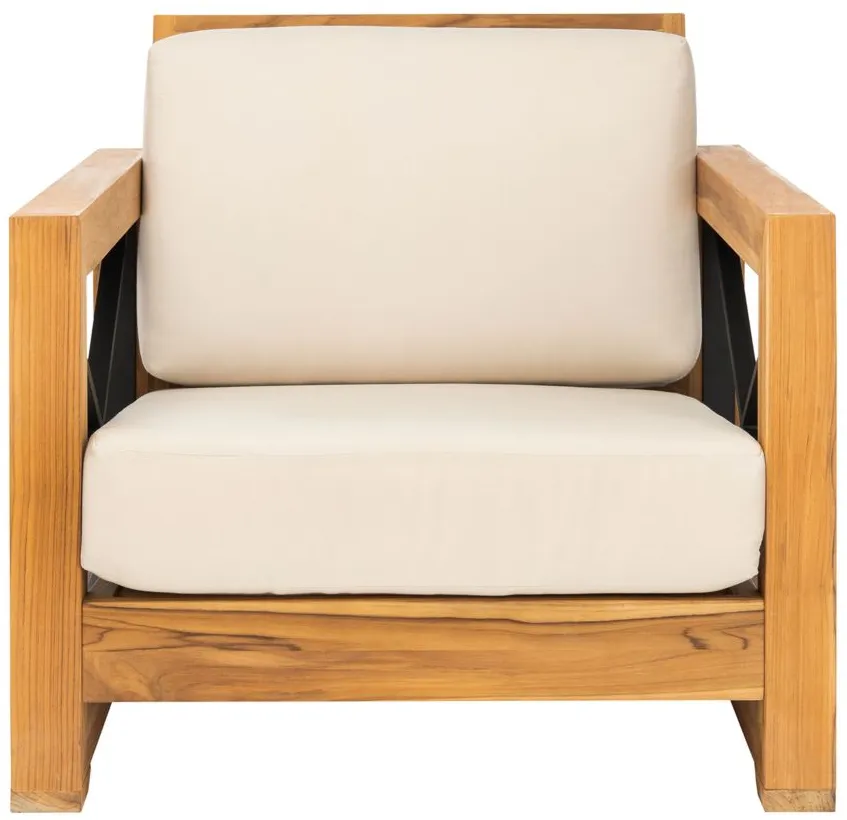 Carli Outdoor Brazilian Teak Club Chair in Natural / White by Safavieh