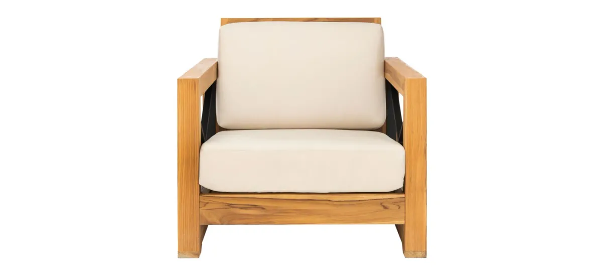 Carli Outdoor Brazilian Teak Club Chair in Natural / White by Safavieh