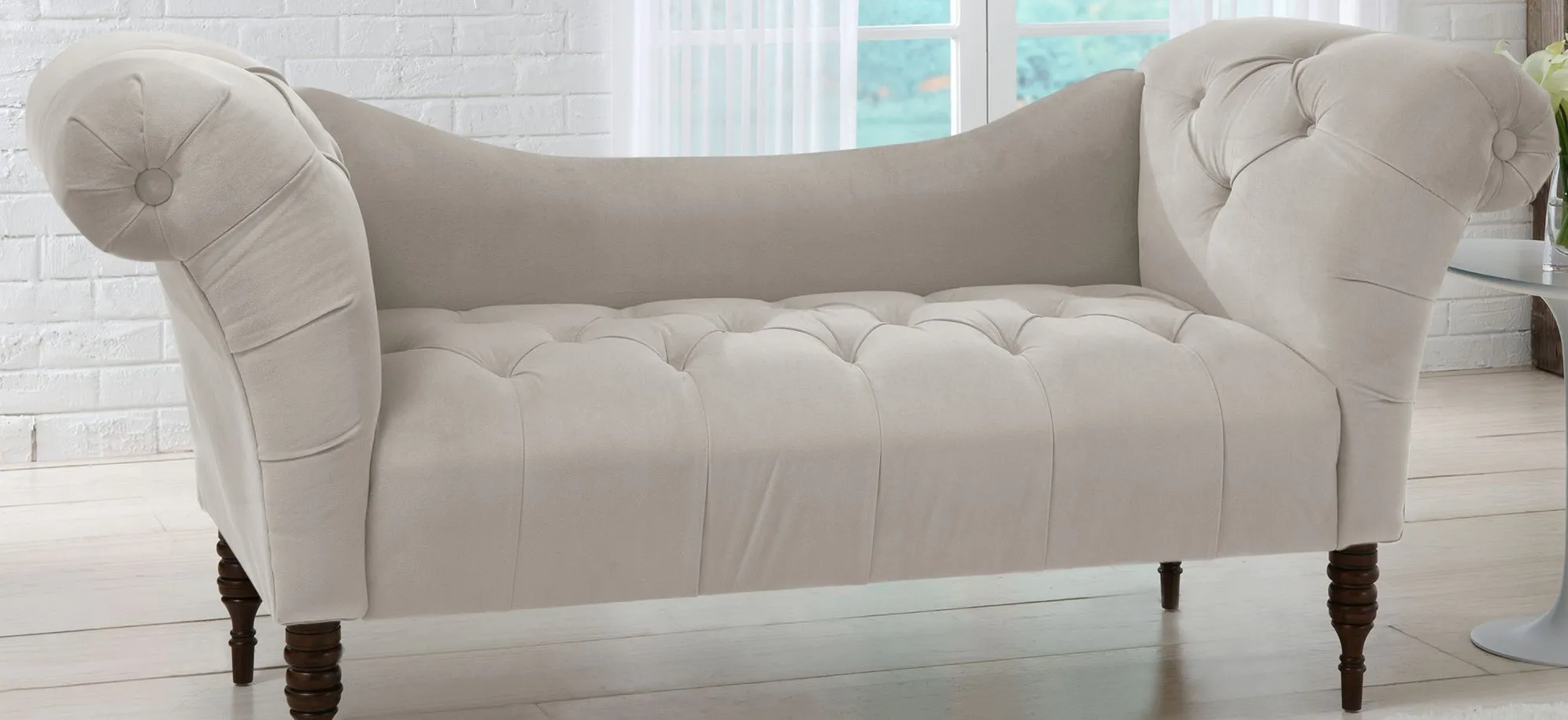 Lansing Chaise Lounge in Velvet Light Gray by Skyline