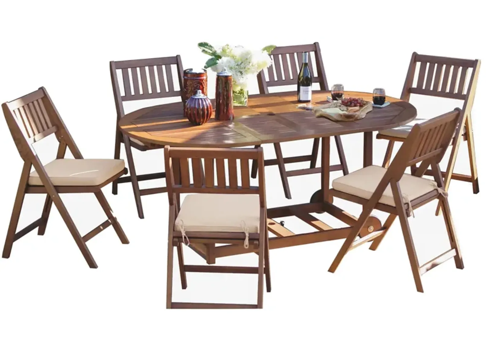 Apak 7-pc Fold and Store Dining Set in Brushed White by Outdoor Interiors