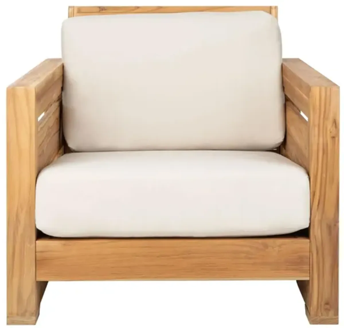 Tori Outdoor Brazilian Teak Club Chair in Natural / White by Safavieh