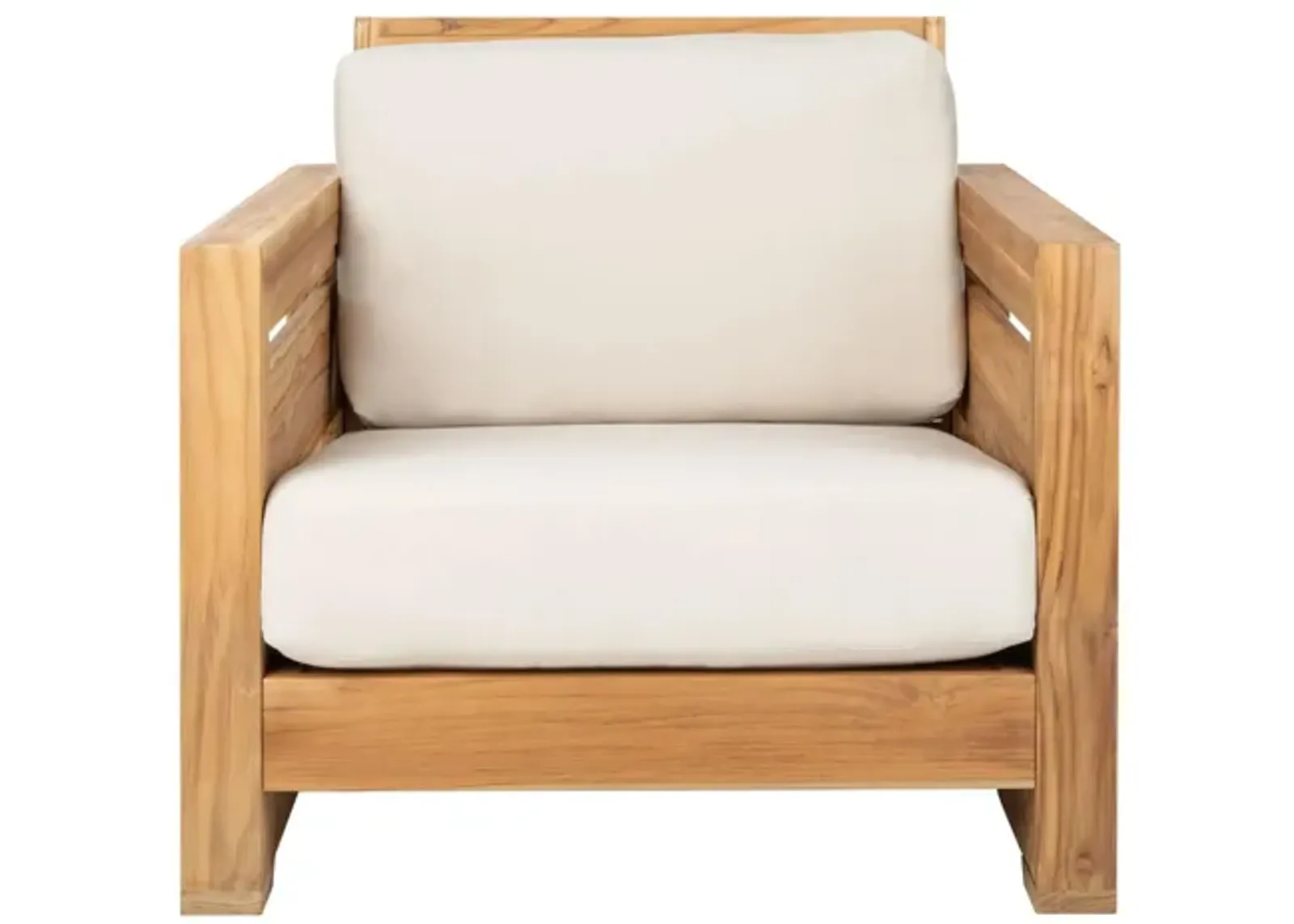 Tori Outdoor Brazilian Teak Club Chair in Natural / White by Safavieh