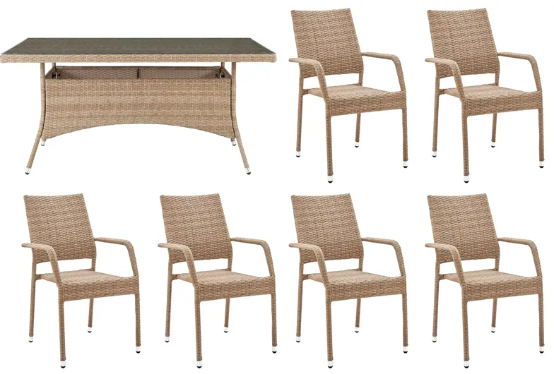 Alinsky Outdoor Patio 7-pc Outdoor Dining Set in Pebble by Manhattan Comfort