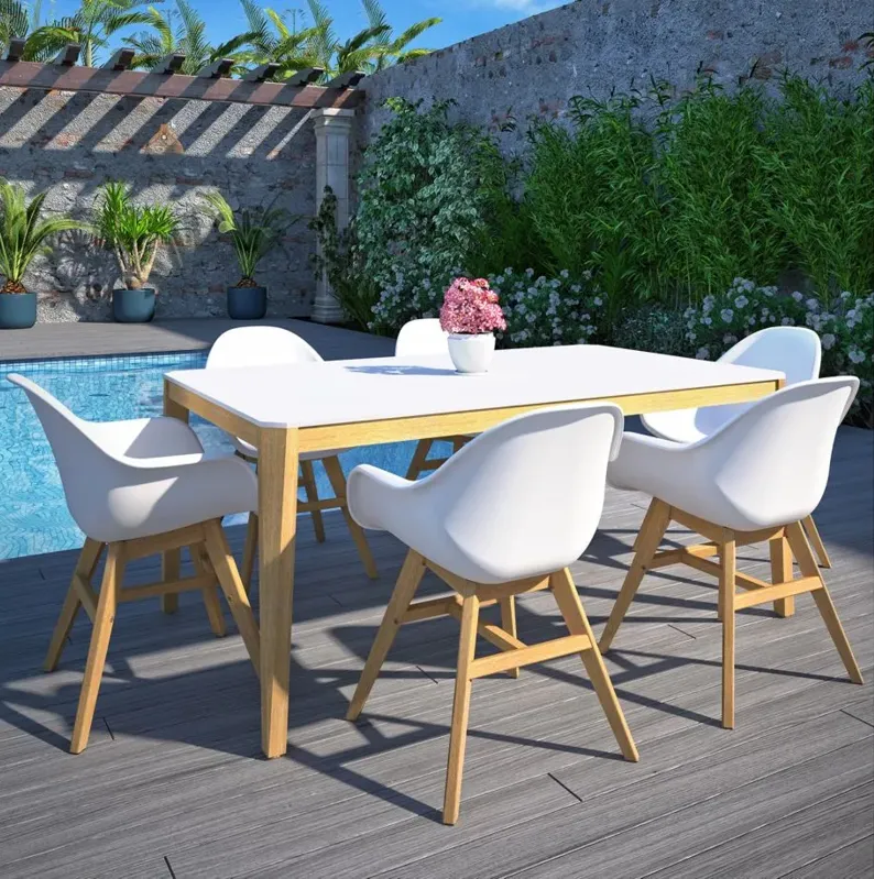 Amazonia Outdoor 7- pc. Eucalyptus Wood Dining Set in White by International Home Miami