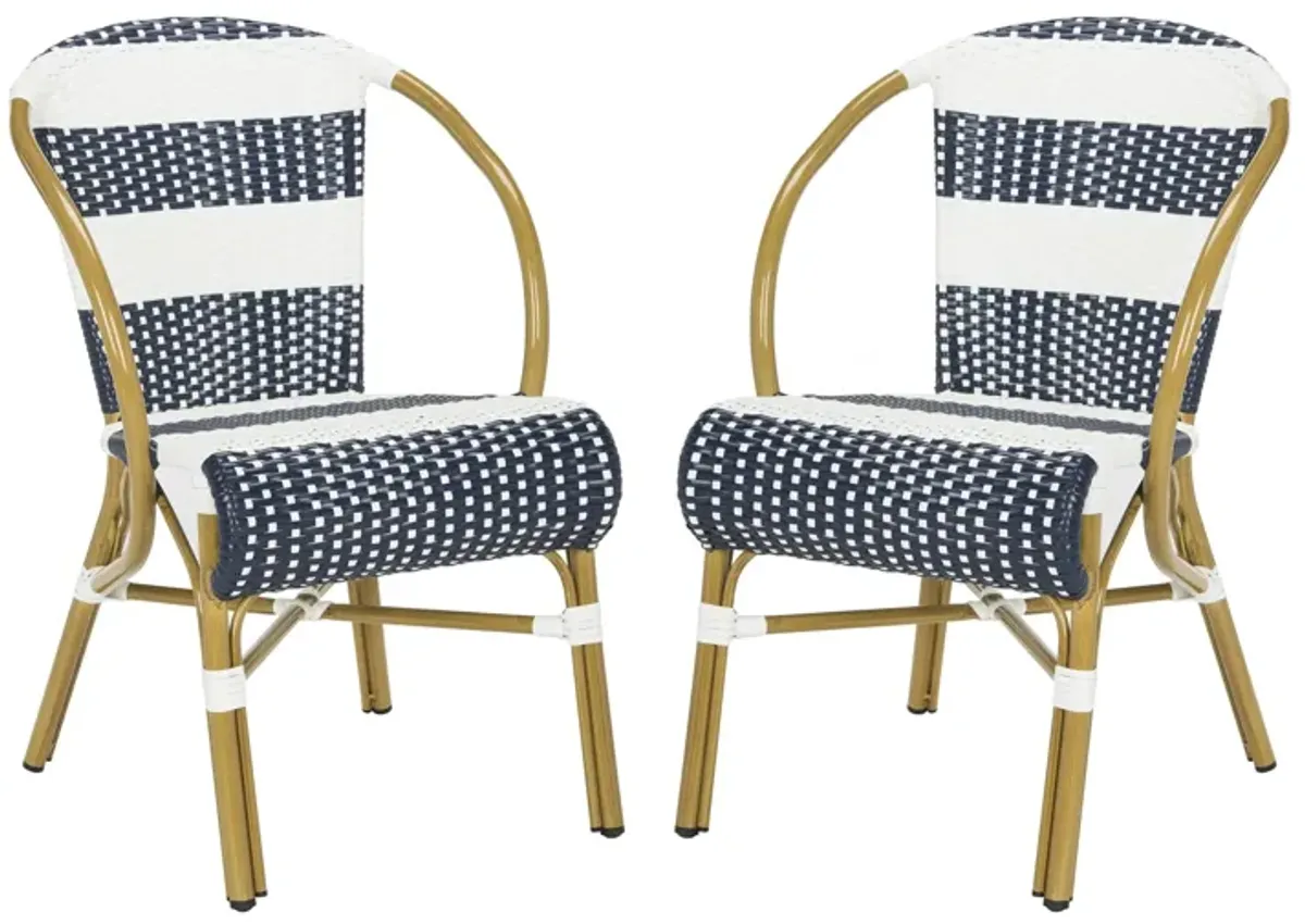 Aquina Outdoor Striped French Bistro Side Chair - Set of 2 in Granite by Safavieh