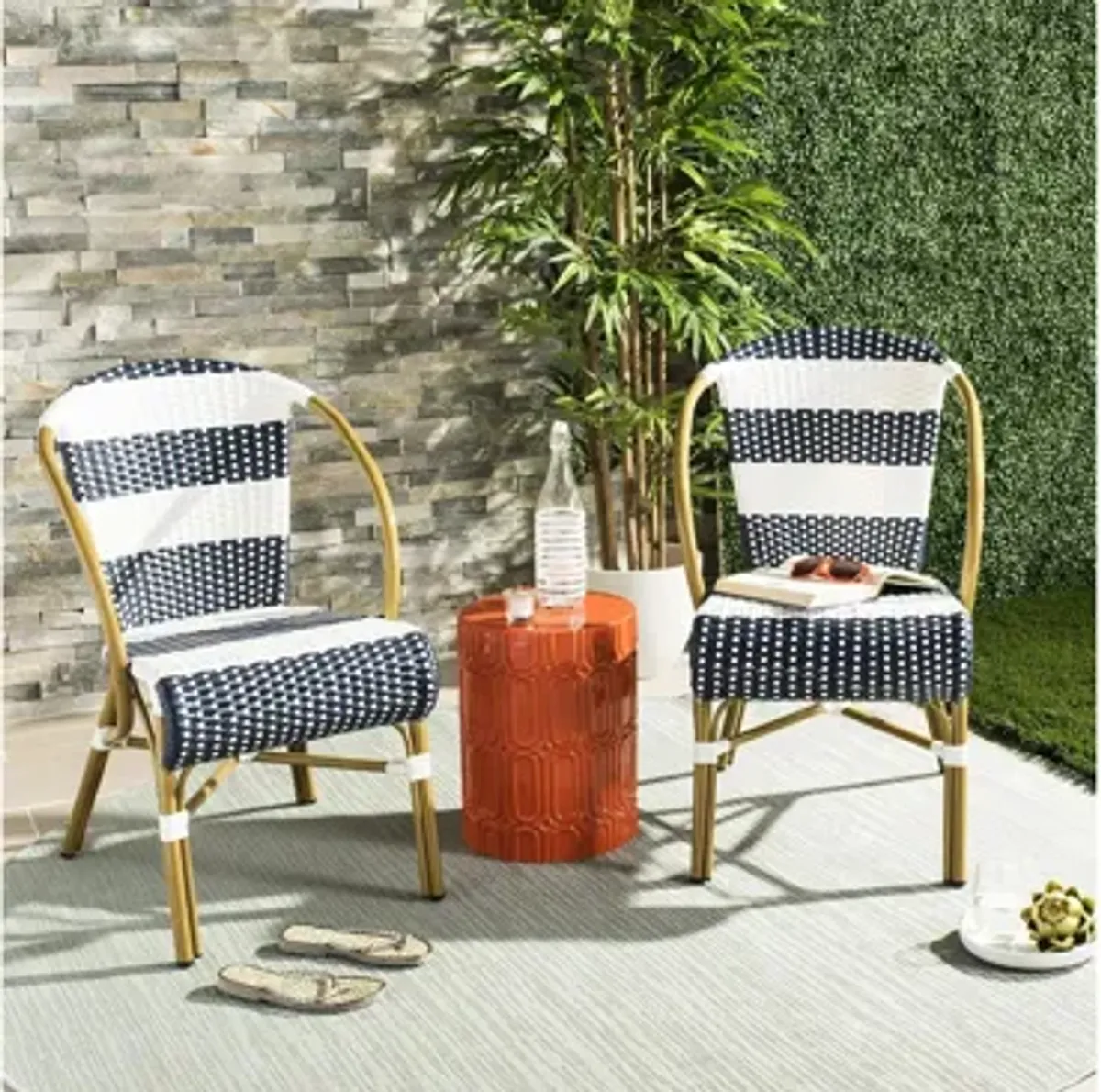 Aquina Outdoor Striped French Bistro Side Chair - Set of 2