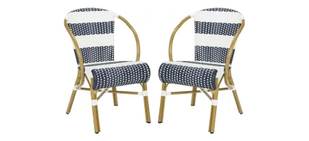 Aquina Outdoor Striped French Bistro Side Chair - Set of 2 in Granite by Safavieh