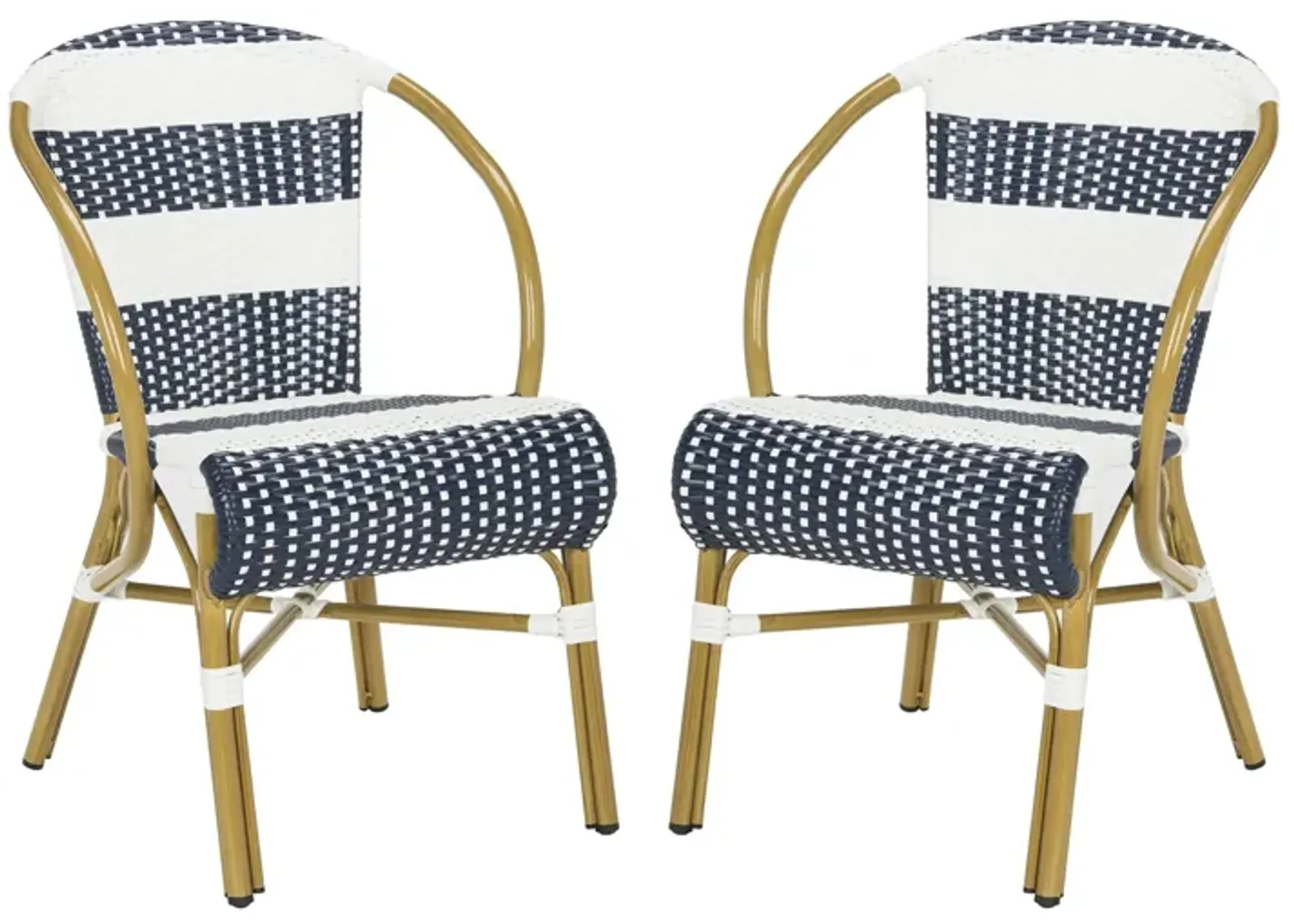 Aquina Outdoor Striped French Bistro Side Chair - Set of 2 in Granite by Safavieh