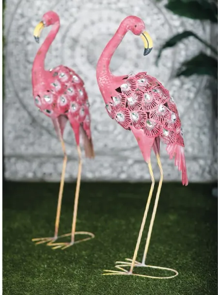 Ivy Collection Pink Metal Garden Sculpture Set of 2 in Pink by UMA Enterprises