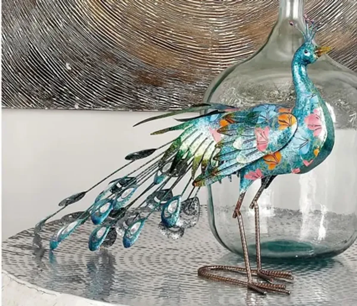 Ivy Collection Turquoise Metal Birds Garden Sculpture