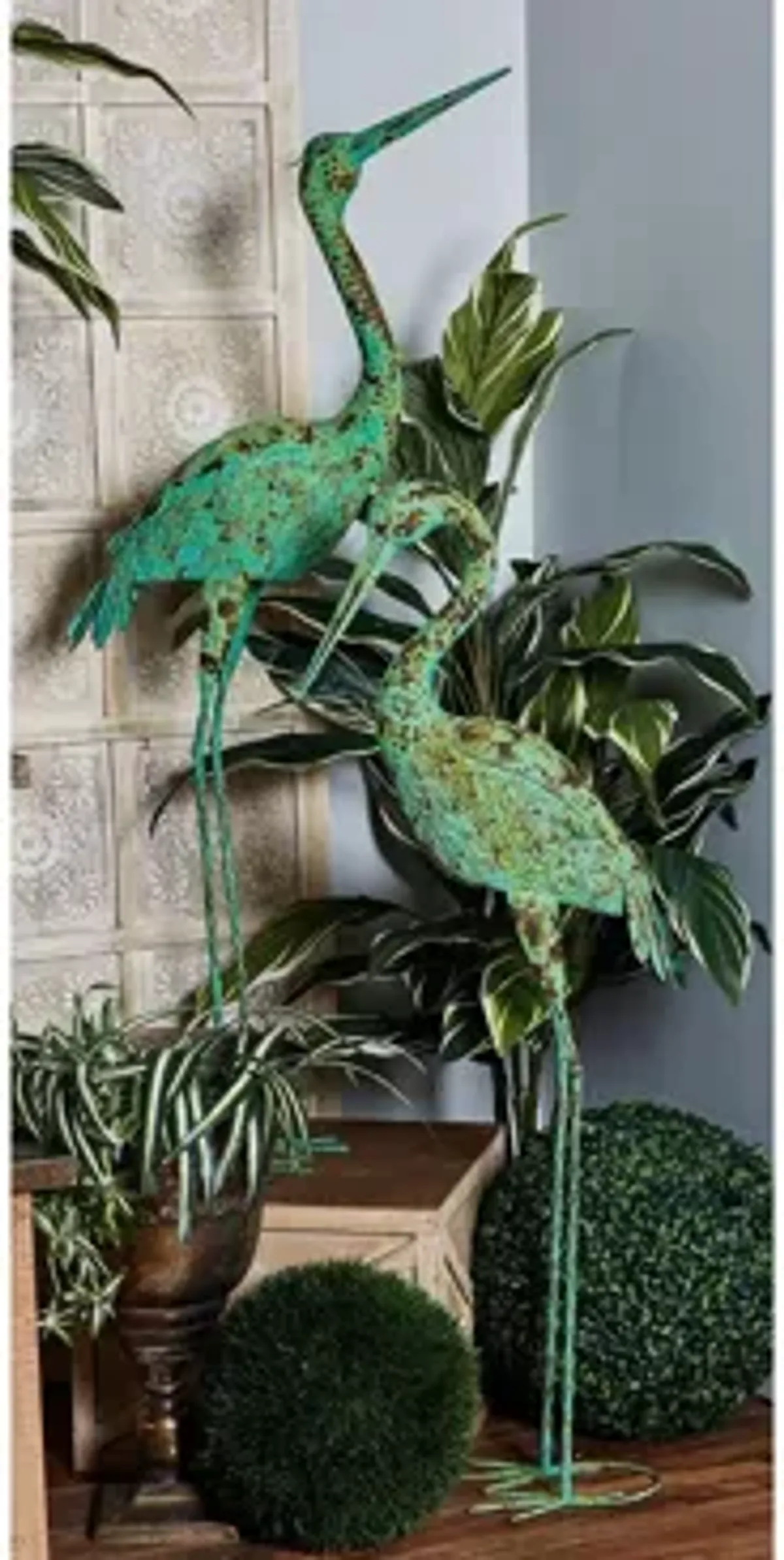 Ivy Collection Green Metal Animals Garden Sculpture Set of 2