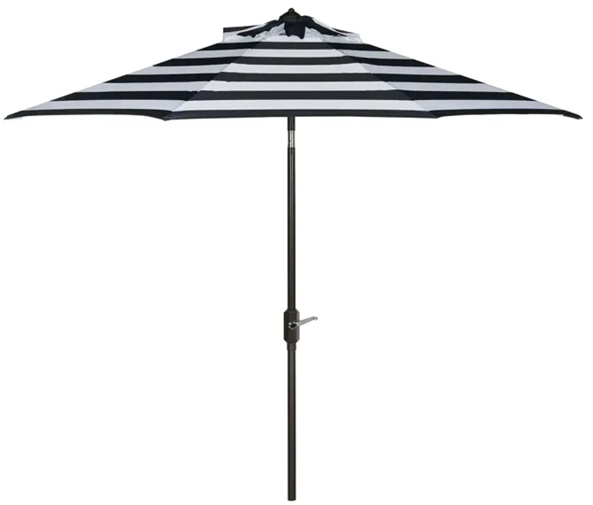 Marcie Outdoor UV-Resistant Auto-Tilt Umbrella in Natural / Navy /Beige by Safavieh