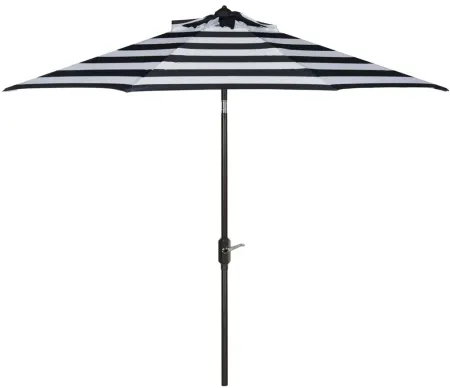 Marcie Outdoor UV-Resistant Auto-Tilt Umbrella in Natural / Navy /Beige by Safavieh