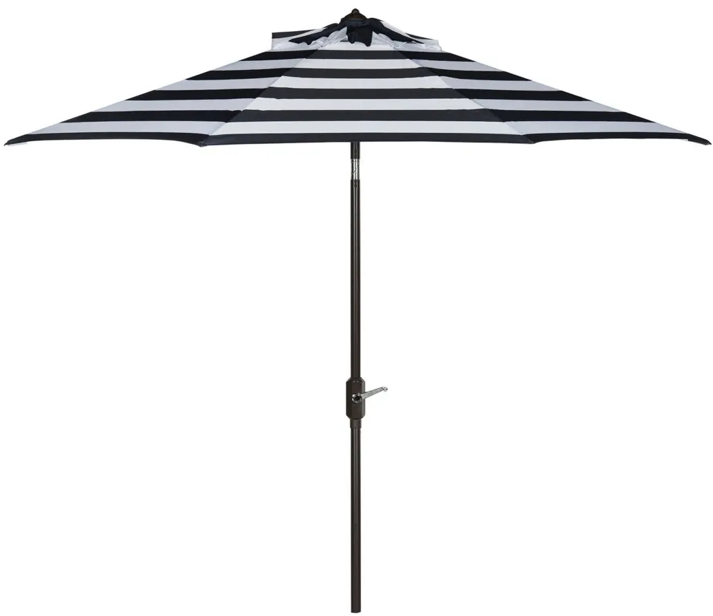 Marcie Outdoor UV-Resistant Auto-Tilt Umbrella in Natural / Navy /Beige by Safavieh