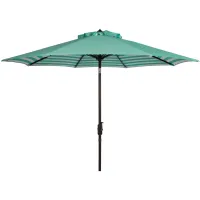 Shay Striped Crank Outdoor Auto-Tilt Umbrella in Ash Gray / Beige by Safavieh