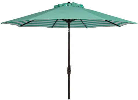 Shay Striped Crank Outdoor Auto-Tilt Umbrella in Ash Gray / Beige by Safavieh