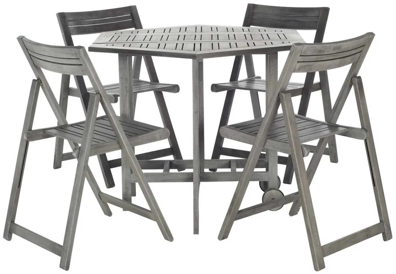 Yassi 5-pc. Outdoor Cabinet Dining Set in Black / Beige by Safavieh