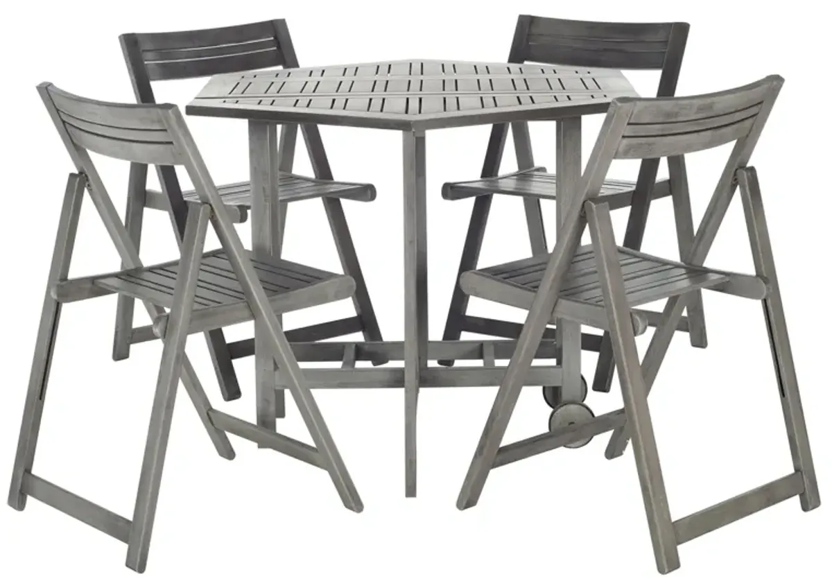 Yassi 5-pc. Outdoor Cabinet Dining Set in Black / Beige by Safavieh