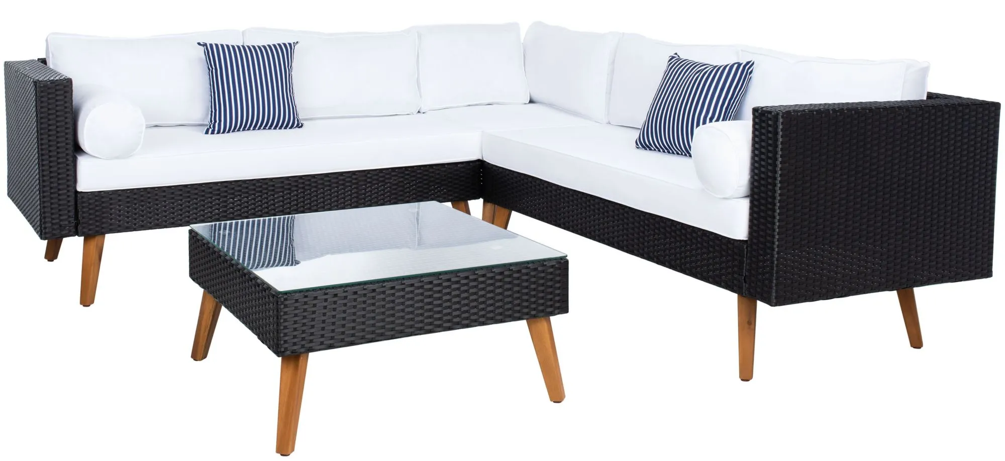 Lynwood 3-pc. Outdoor Sectional Set in Black / White by Safavieh