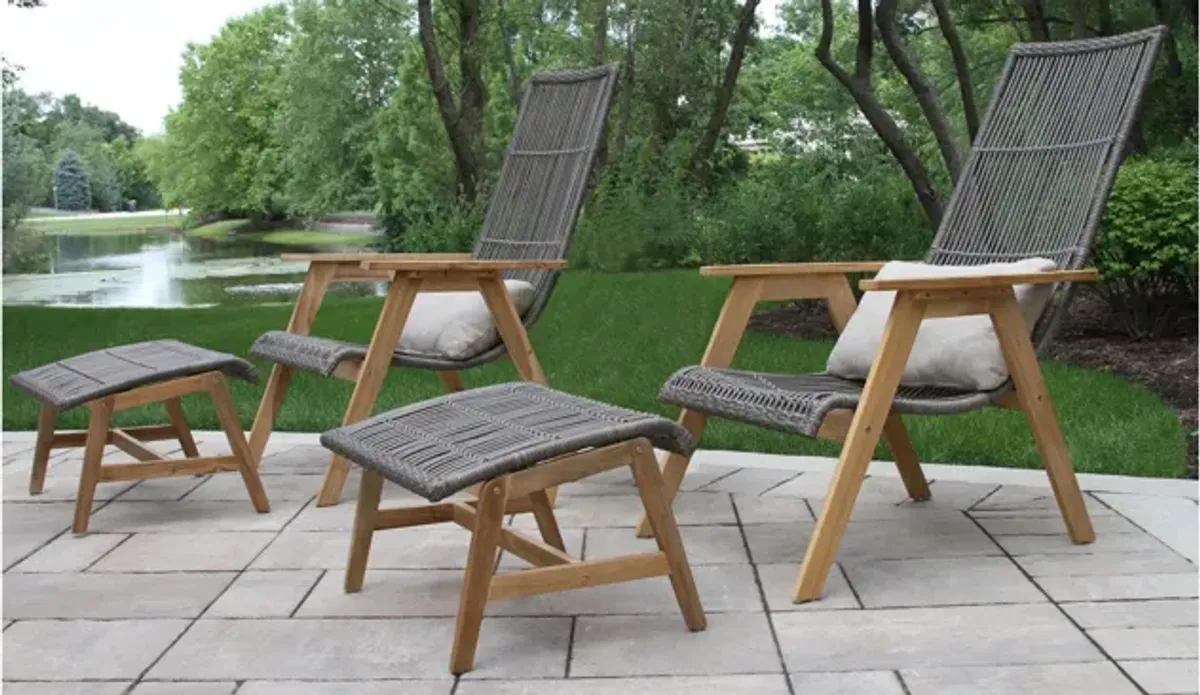 Teak and Driftwood Grey Wicker Ottoman