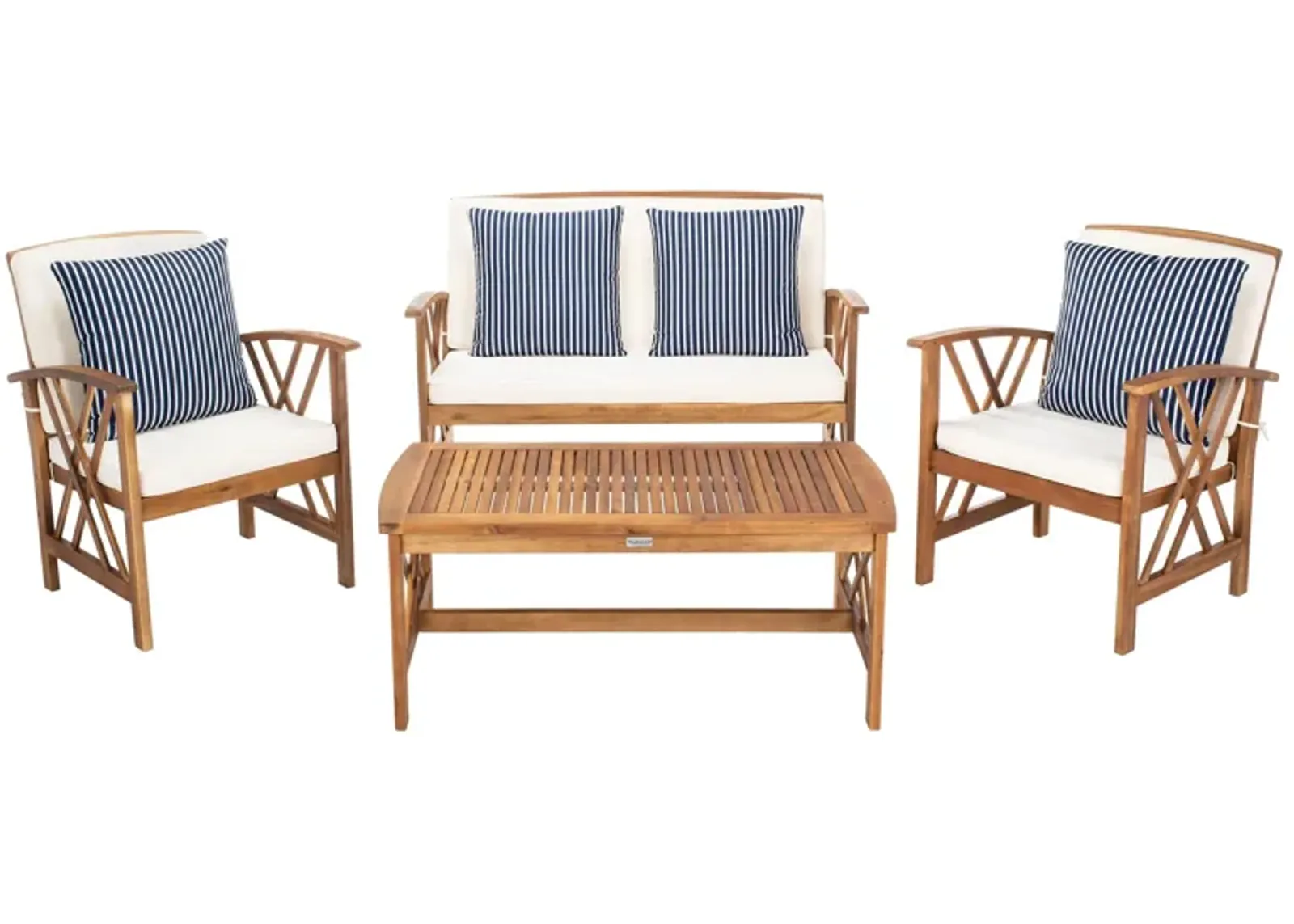 Wrangell 4-pc. Patio Set in Natural / White / Blue Stripe by Safavieh