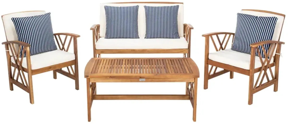 Wrangell 4-pc. Patio Set in Natural / White / Blue Stripe by Safavieh