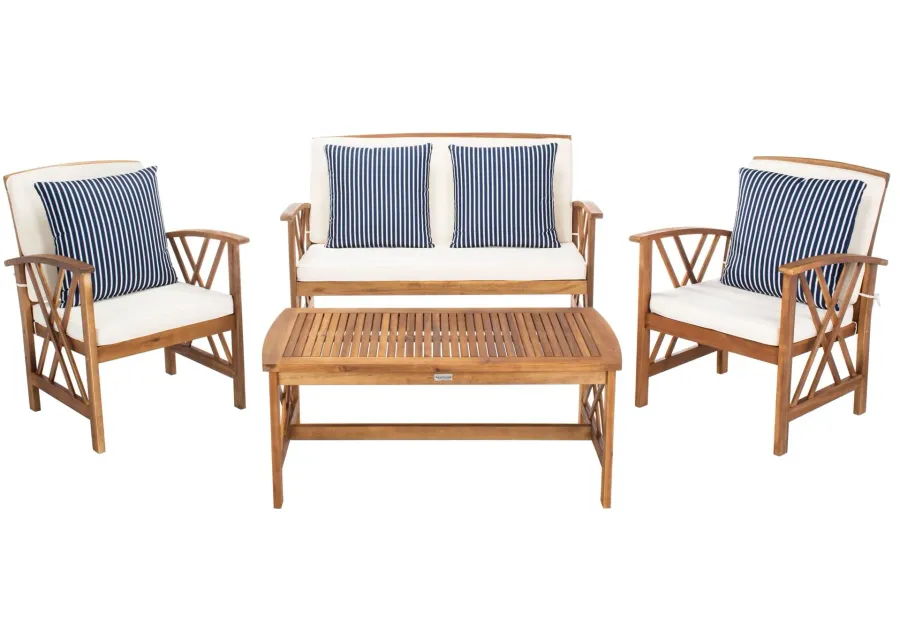 Wrangell 4-pc. Patio Set in Natural / White / Blue Stripe by Safavieh