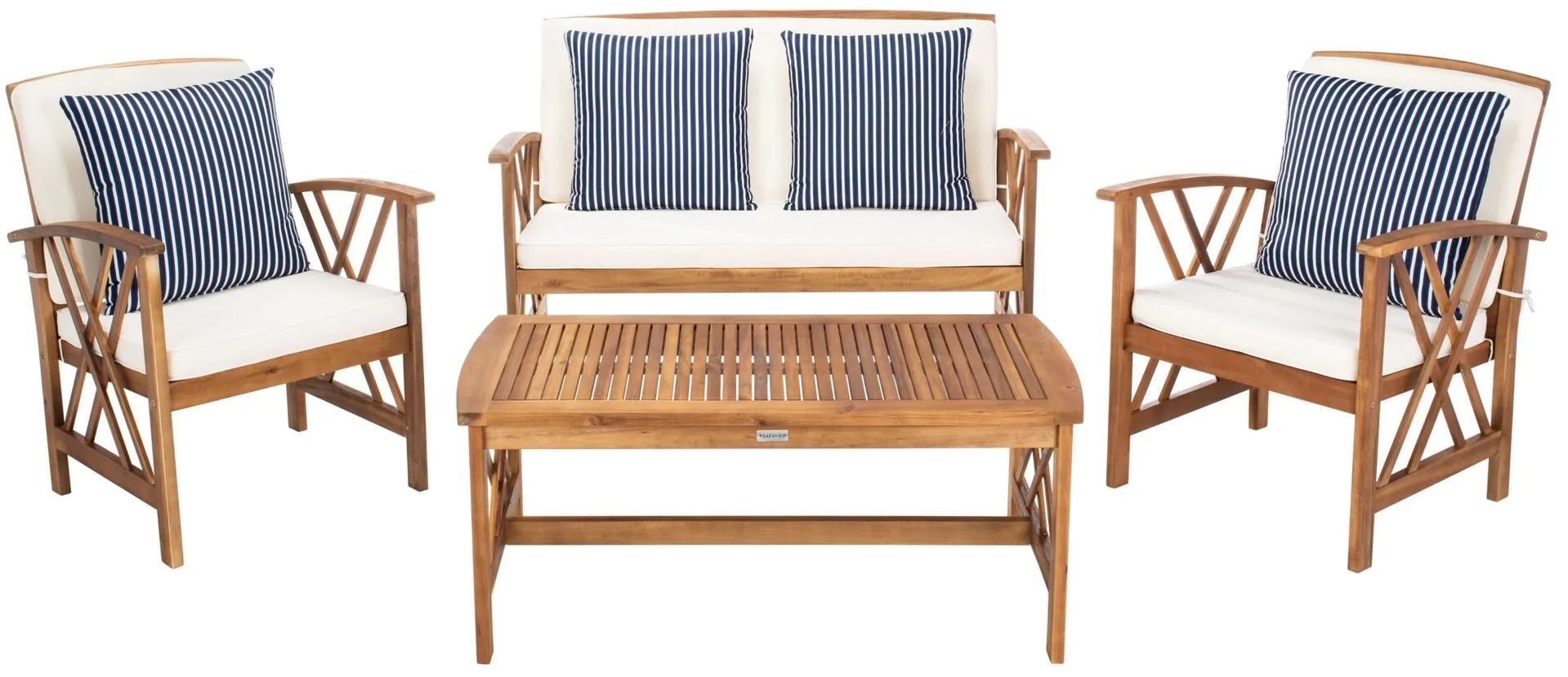 Wrangell 4-pc. Patio Set in Natural / White / Blue Stripe by Safavieh