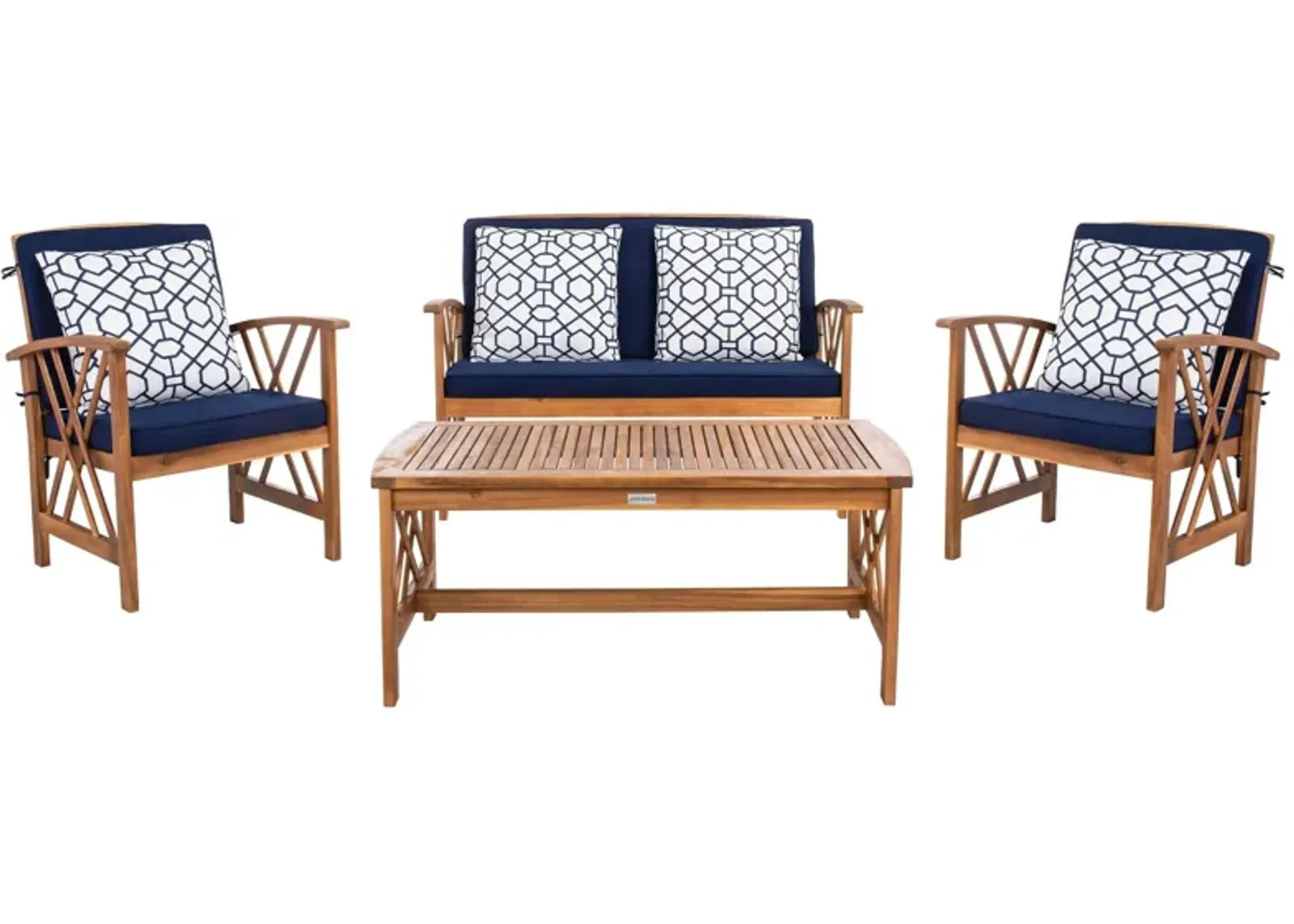 Wrangell 4-pc. Patio Set in Natural/Navy by Safavieh