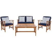 Wrangell 4-pc. Patio Set in Natural / Navy / White by Safavieh