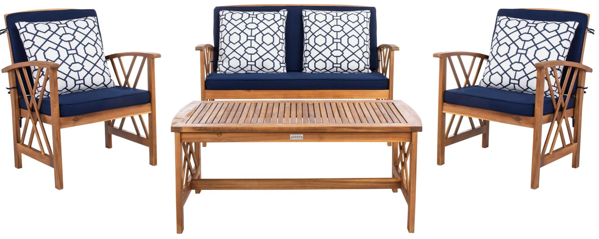 Wrangell 4-pc. Patio Set in Natural/Navy by Safavieh