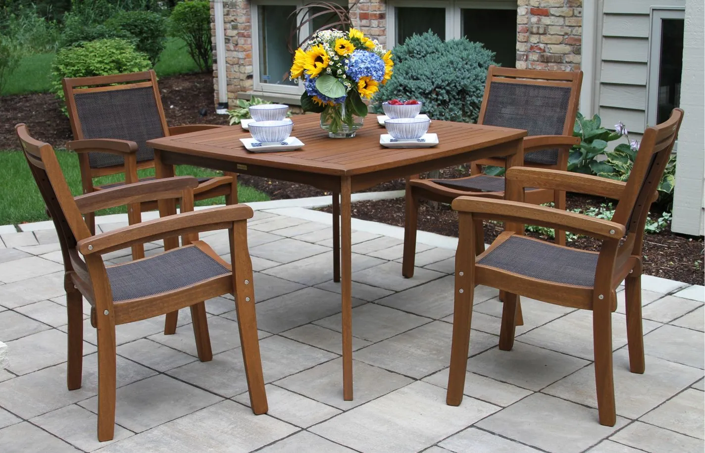 Bowden Outdoor Square Dining Table in Sandstone by Outdoor Interiors