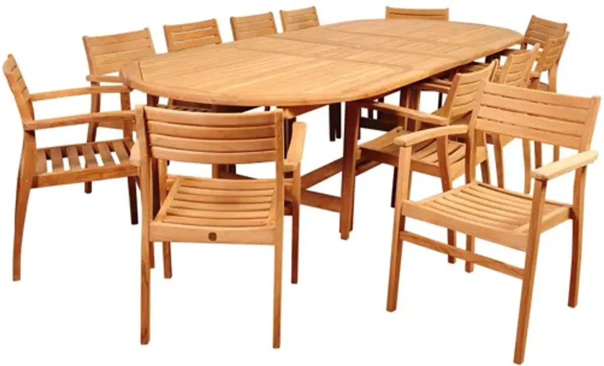 Campos 13-pc. Oval Extendable Patio Dining Table Set in Soft Granite by International Home Miami