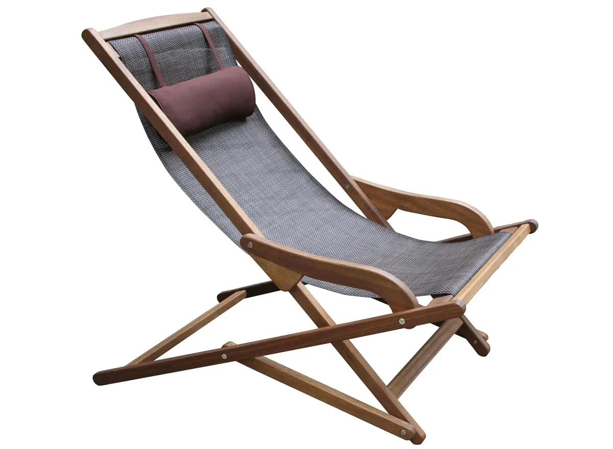 Creel Outdoor Folding Lounge Chair With Pillow in Stone by Outdoor Interiors