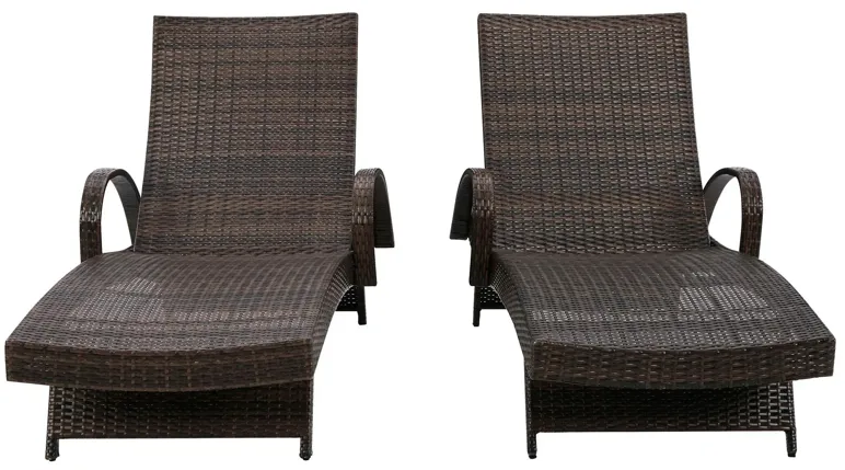 Kantana Outdoor Wicker Chaise Lounge - Set of 2 in Dark Lava Bronze, Brown by Ashley Furniture