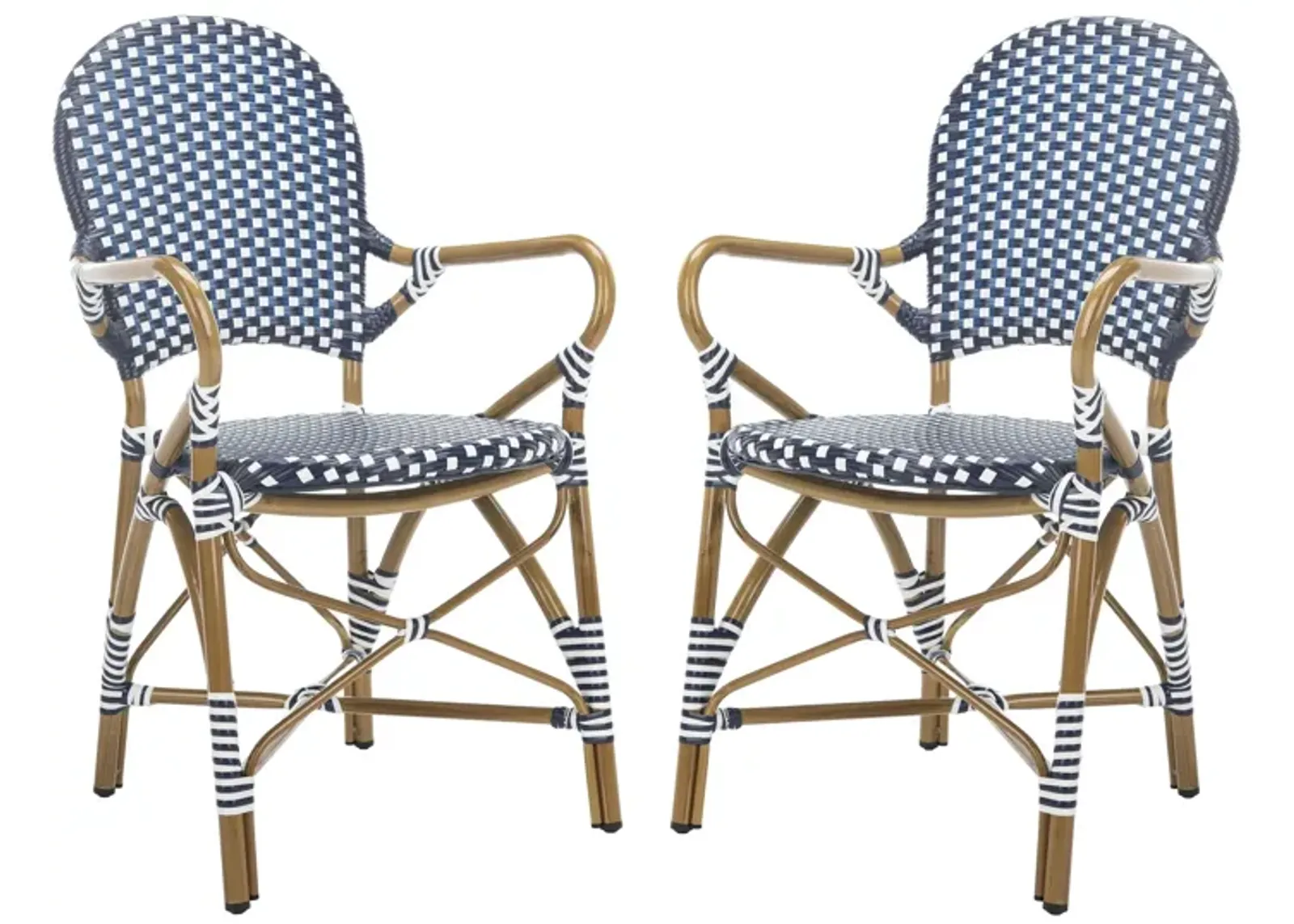 Dario Outdoor Stacking Arm Chair -Set of 2 in Navy Stripes by Safavieh