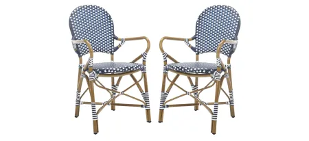 Dario Outdoor Stacking Arm Chair -Set of 2 in Navy Stripes by Safavieh