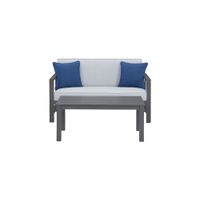 Fynnegan Outdoor Loveseat with Table in Gray by Ashley Furniture