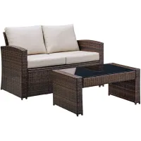 East Brook Outdoor Loveseat with Table Set in Dark Brown by Ashley Furniture