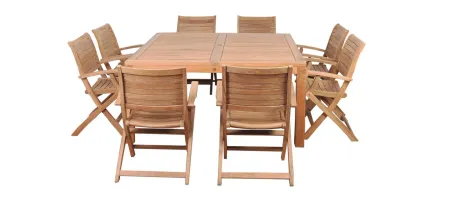 Campos 9-pc Square Patio Dining Table Set in Dark Carmel by International Home Miami