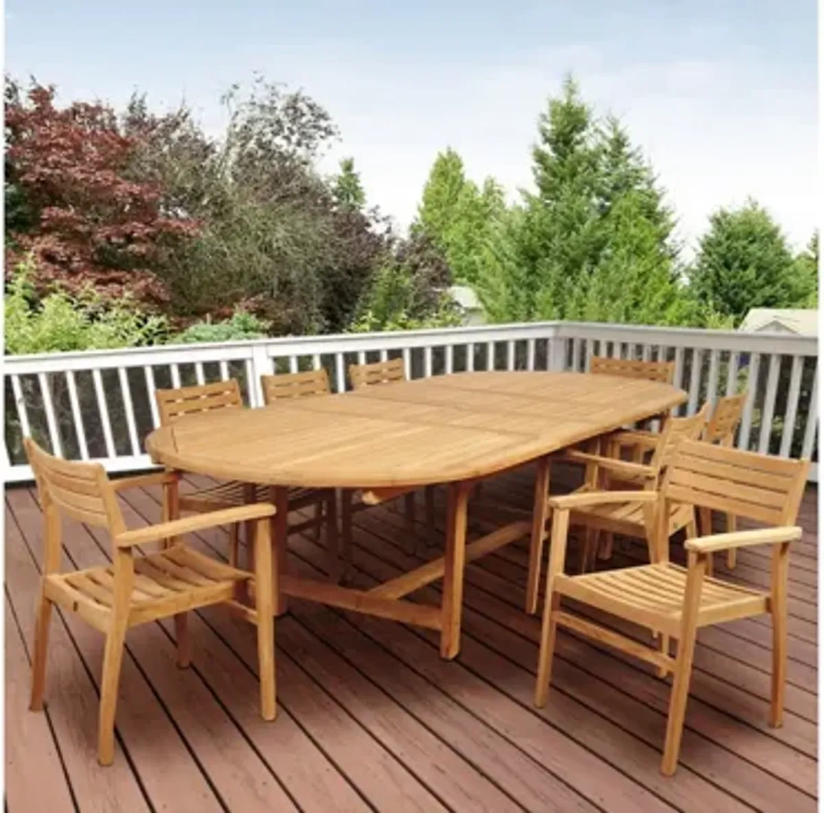 Campso 9-pc Oval Extendable Patio Dining Table Set in Natural by International Home Miami