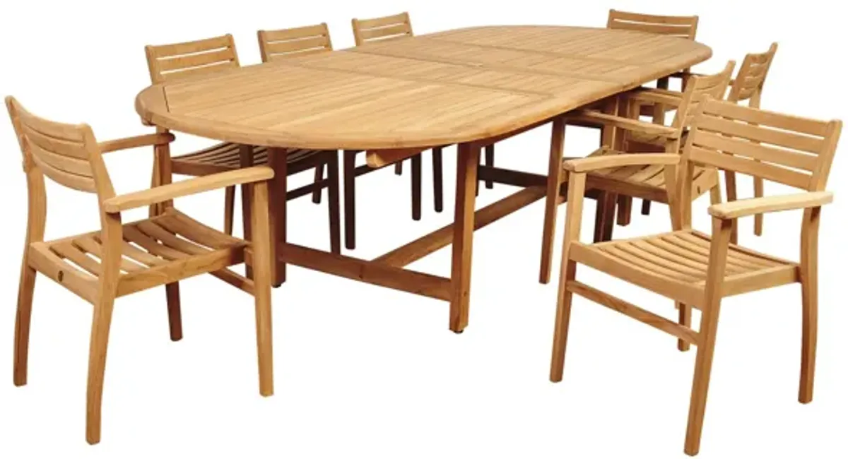 Campso 9-pc Oval Extendable Patio Dining Table Set in Natural by International Home Miami