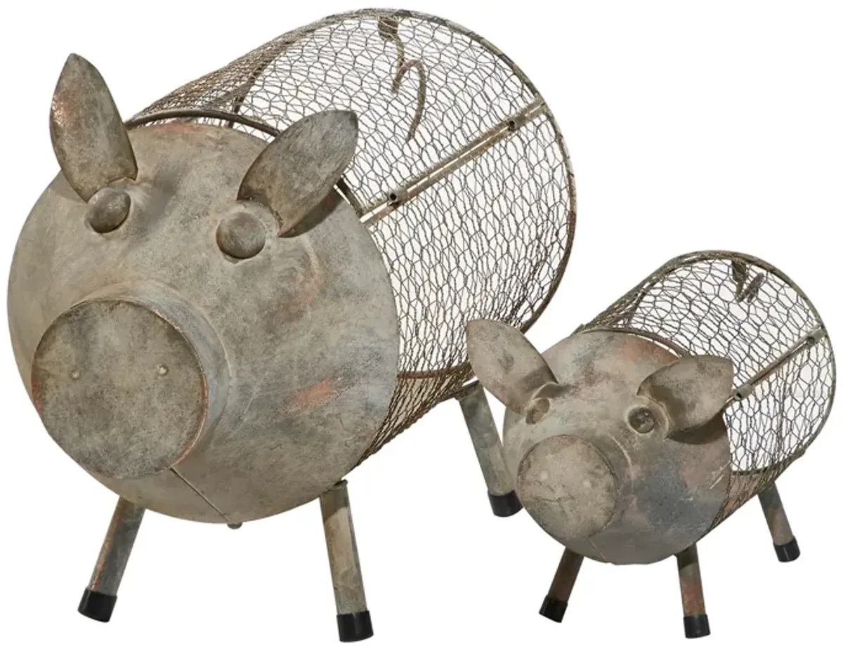 Ivy Collection Brown Metal Planter Set of 2