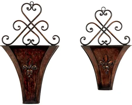 Ivy Collection Brown Metal Planter Set of 2 in Brown by UMA Enterprises