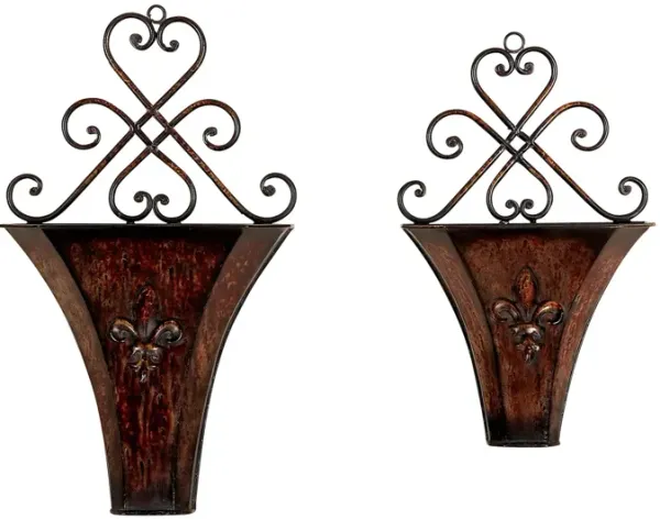 Ivy Collection Brown Metal Planter Set of 2