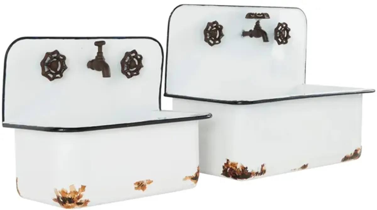 Ivy Collection White Metal Planter Set of 2