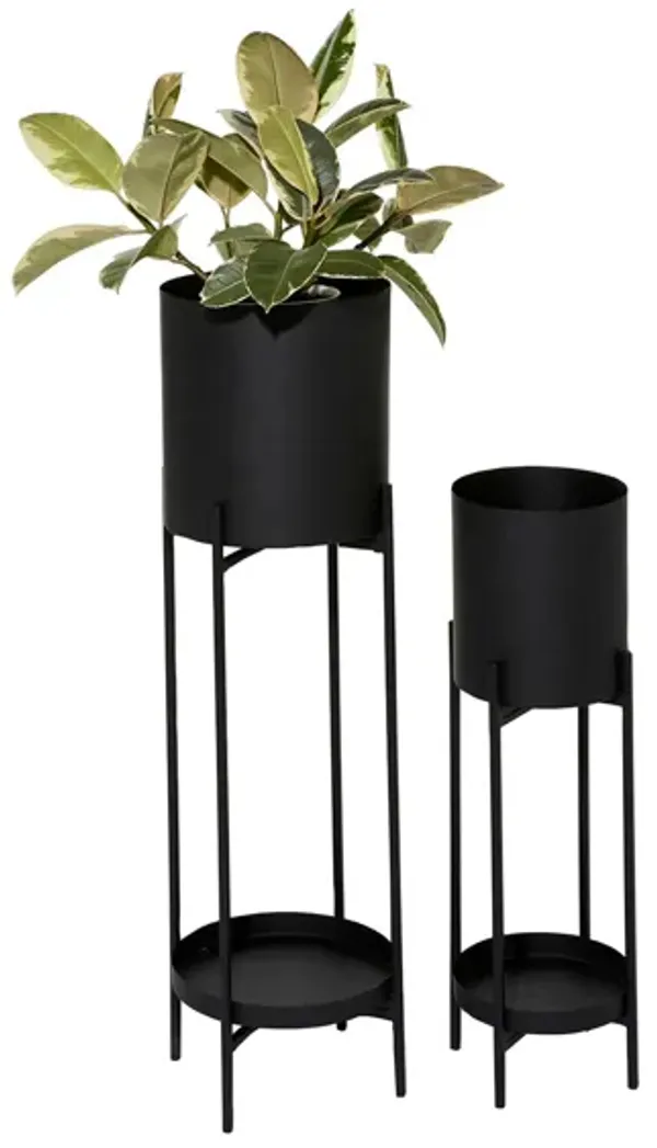 Ivy Collection Black Metal Planter Set of 2