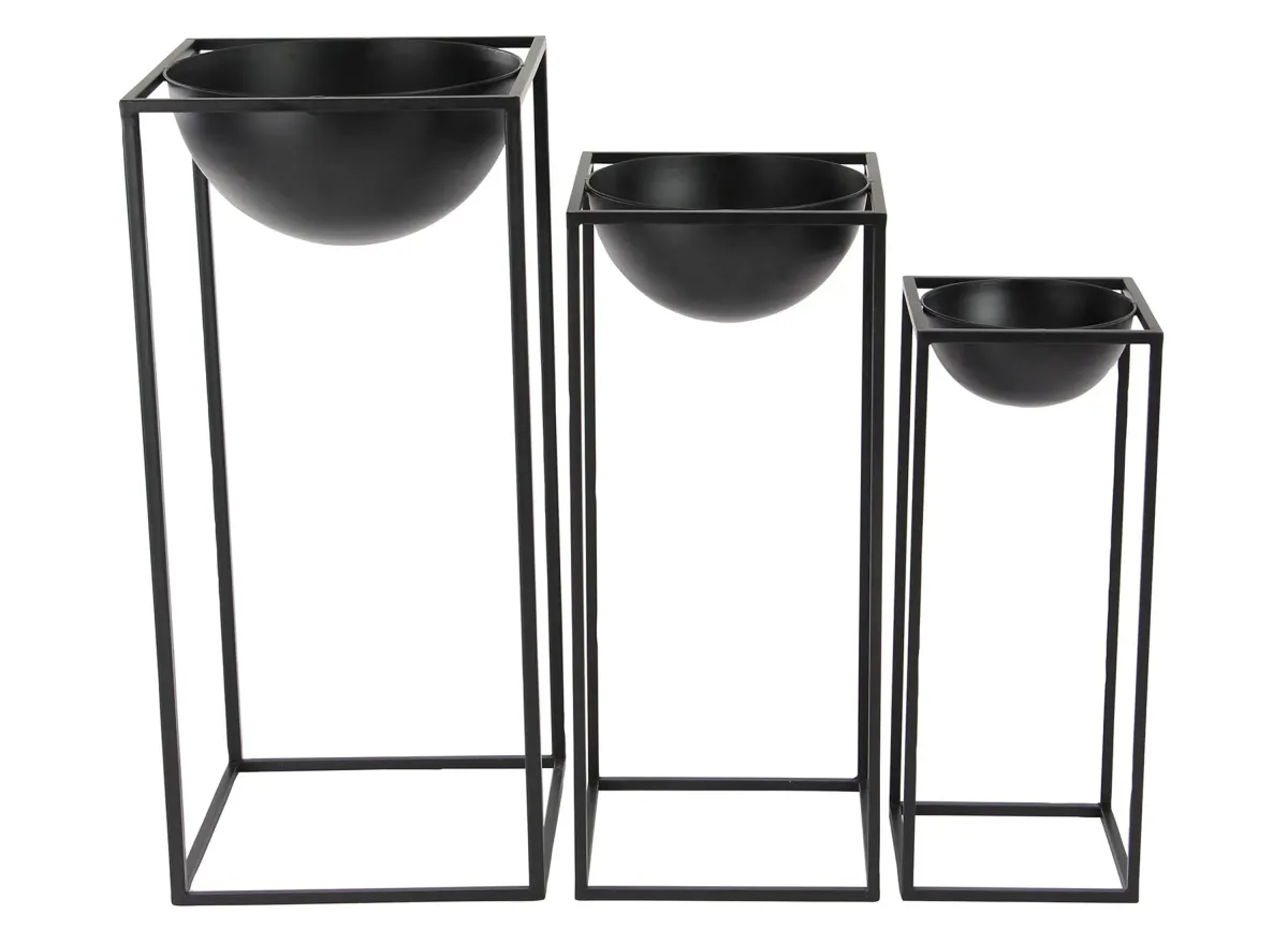 Ivy Collection Black Metal Planter Set of 3 in Black by UMA Enterprises