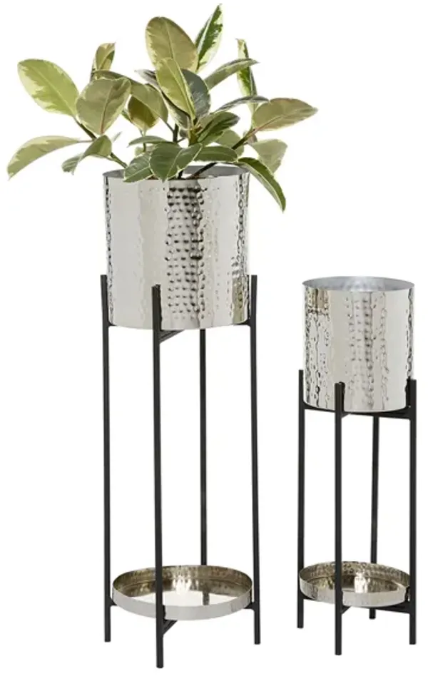 Ivy Collection Silver Metal Planter Set of 2