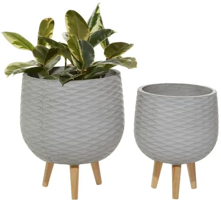 Ivy Collection Roxxi Planter Set of 2 in Light Gray by UMA Enterprises